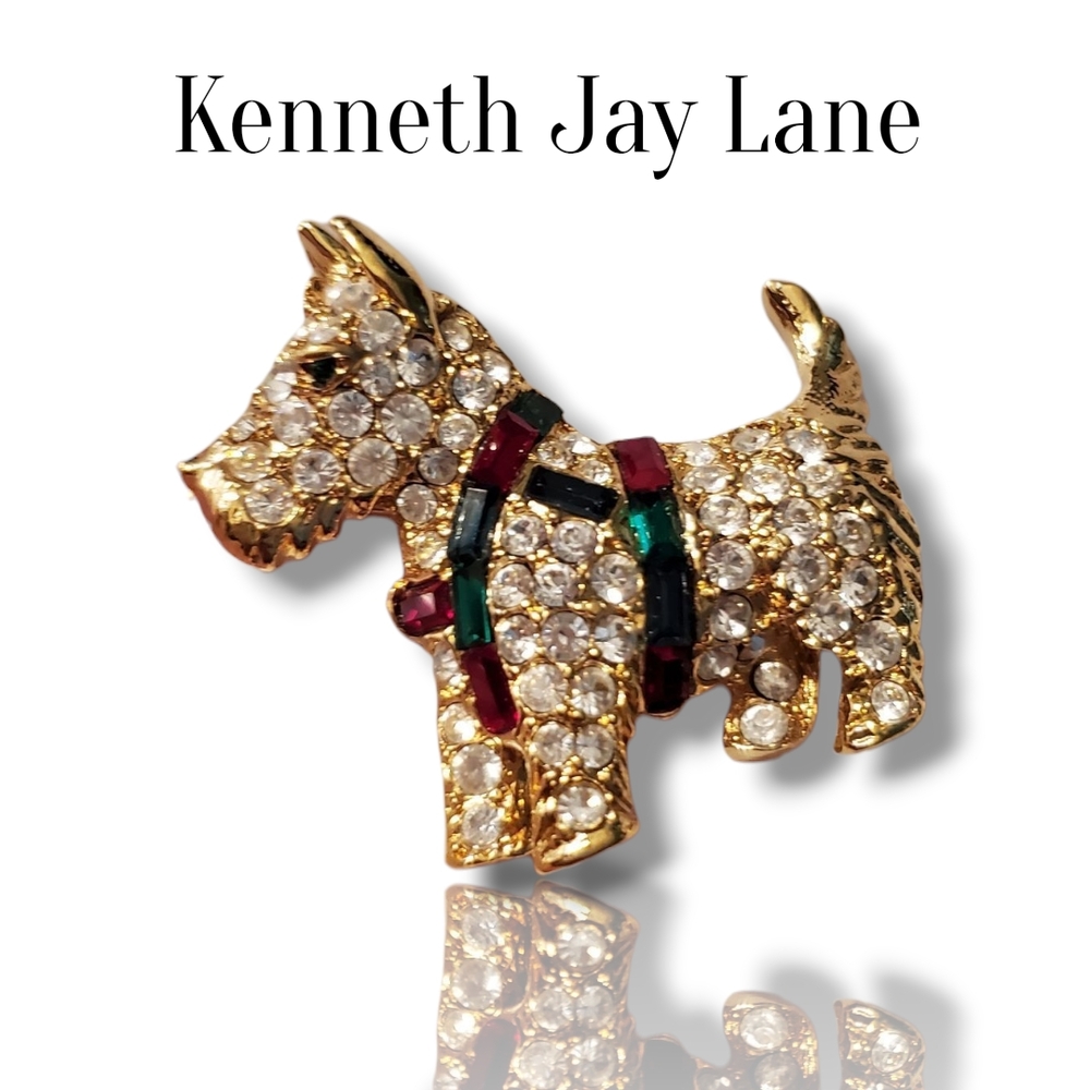 Vintage Y2K KJL Gold & Rhinestone Crystal Kenneth Jay Lane Scottie Dog Brooch